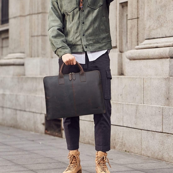 S-ZONE MEN'S BUFFALO LEATHER MESSENGER BAG SATCHEL 15.6 INCHES LAPTOP BRIEFCASE - Picture 2 of 9